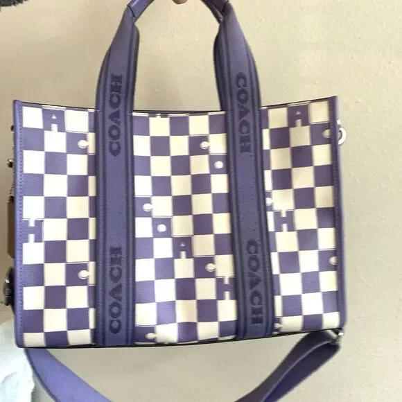 COACH Smith Tote CR101 Violet Checkerboard Print Leather Shoulder Bag - Picture 2 of 16